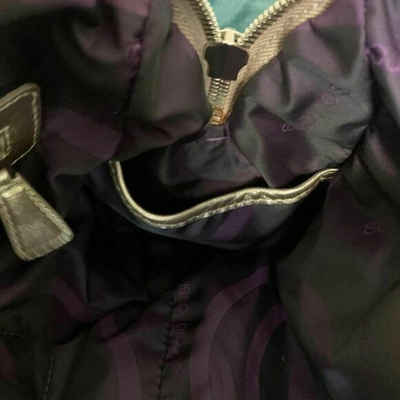Sergio Rossi Italy Shoulder Bag Gold Baguette Handbag Charm Leather Purple Linin - Picture 7 of 7
